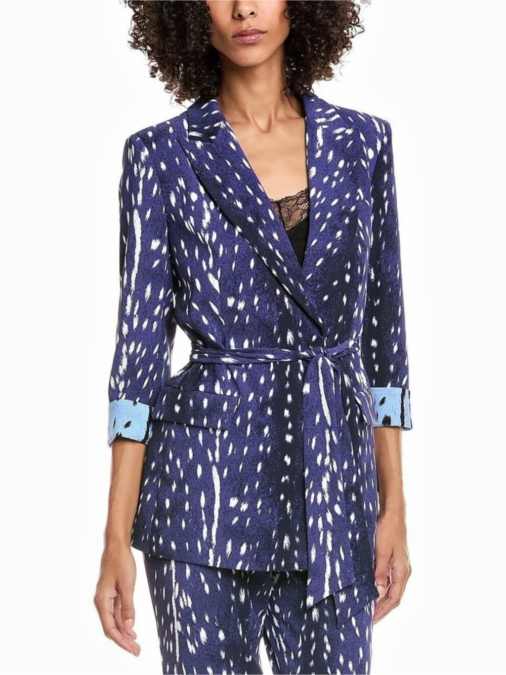 Diane von Furstenberg Emiliano Abstract Print Wrap Blazer in Fawn Perfect Navy